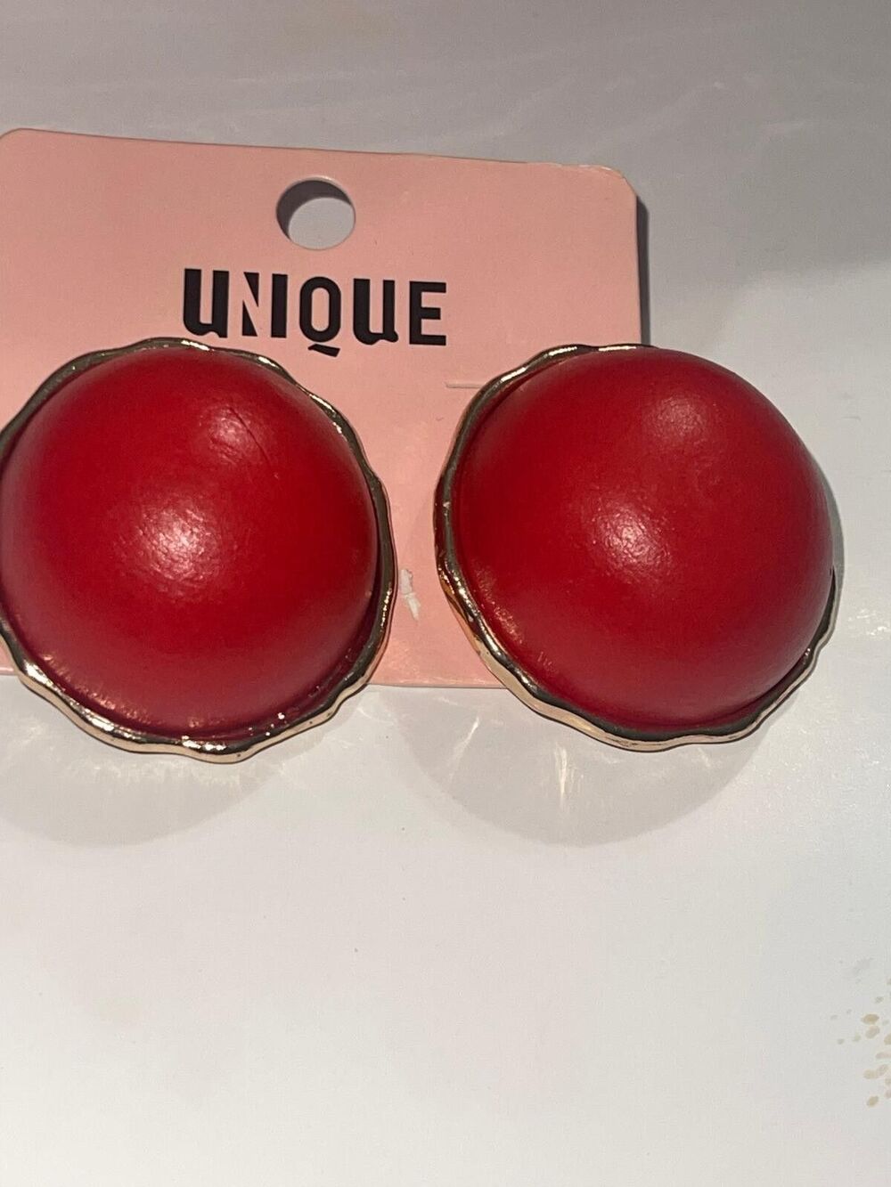 Oversized Round Gold Metal Studs Featuring Domed Red Wood Detail-Bundle 6